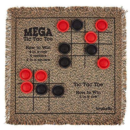 3-in-1 Mini Checkers Rug + Classic & Mega Tic Tac Toe - Portable Compact 12" x 12" Reversible Checkerboard Rug - Travel, Parties, Games on The Go, Family Board Game Night - size: 12x12 inches