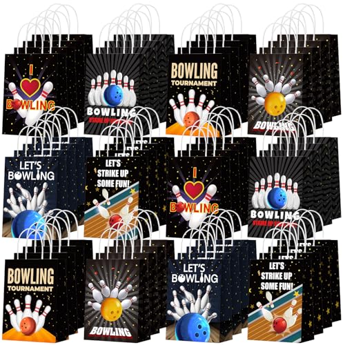 Kolldenn 48 Pcs Bowling Party Favors Bags Bowling Ball Goodie Gift Paper Bags with Handles Sport Candy Treat Pouch for Ball Birthday Party Decorations Supplies - style: Bowling