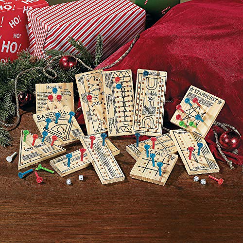 Fun Express Wooden Board Games Set 12 Pack - Classic Travel Games for Kids & Adults | Mini Peg Board Games, Checkers & Tic Tac Toe | Portable Family Game Night Collection for Road Trips & Camping