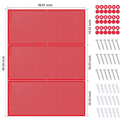 Pegboard Rack Garage Storage Steel Horizontal PegBoard Pack,Steel Pegboard Heavy Duty- 3 Pack 16-Inch X 36-Inch Metal Peg Board Tool Organization Panels (Red) - color: Red