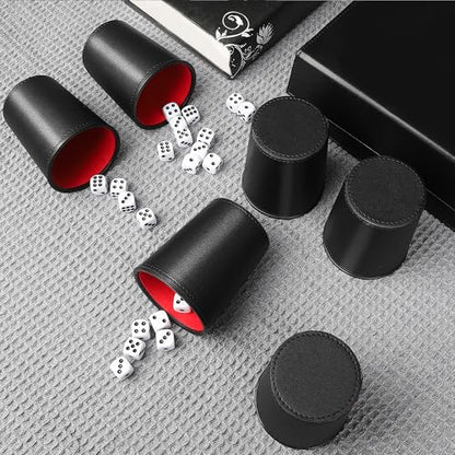 5X Dice Cup Set, PU Leather Dice Shaker Cups with 30 Dices for Bar Party Yahtzee Farkle Dice Games, Coffee (5, Black Red) - color: Black Red X5