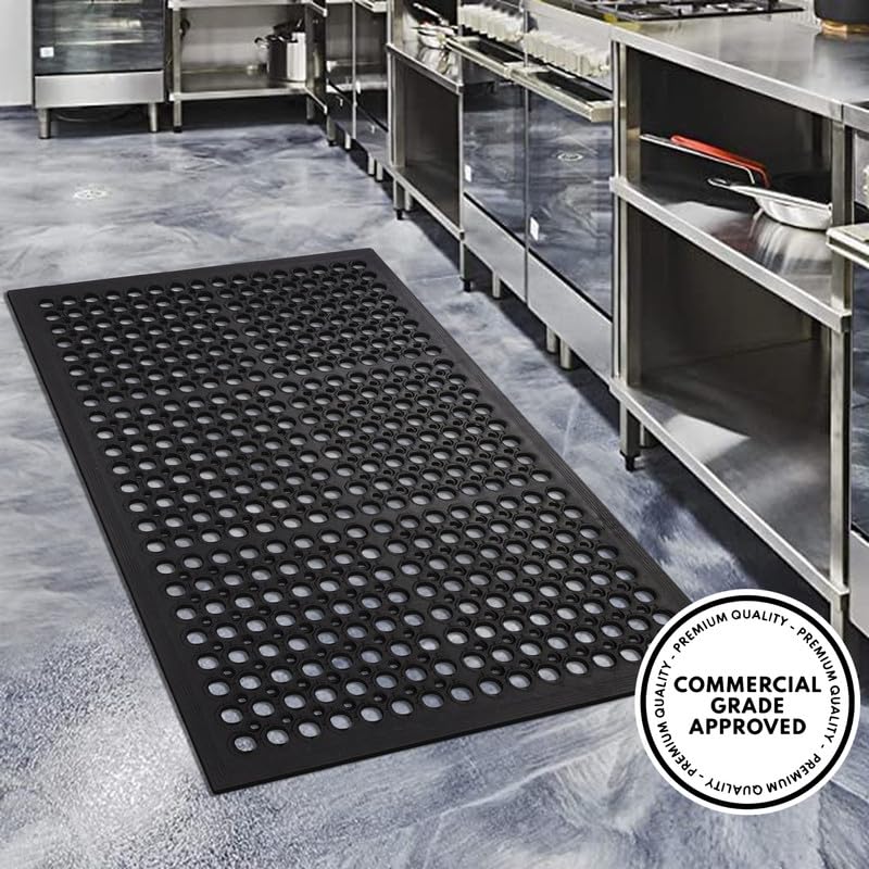 A1HC New All Purpose Anti Fatigue Versatile Rubber Floor Non-Slip Mat with Drain Holes, Perfect as Workplace Mat, Restaurant Kitchen Mat, Commercial Utility Garage Floor Mat - 32" x 47" (3 Pack) - size: 3 Pack - 47"L x 32"W x 0.6"Th