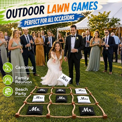 Lunmon Wedding Giant Tic Tac Toe Outdoor Games for Reception 4ft x 4ft Wooden Tic Tac Toss Mr and Mrs Bean Bag, Portable Wedding Yard Games for Backyard Lawn Outdoor Party Guests