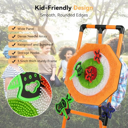 Axe Throwing Game for Backyard with 6 Axes & 6 Throwing Stars | 60 Inch Tall, 4-in-1 Plastic Axe Throwing Game, Large Yard Games for Kids and Adults