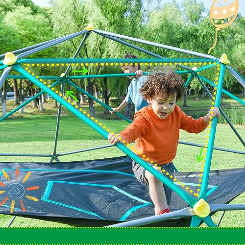 Merax 13FT Climbing Dome with Hammock, Outdoor Geometric Dome Climber Play Center for Kids 3-10 Supporting 1000 lbs, Easy Assembly Jungle Gym - style: 13FT Green & Silver