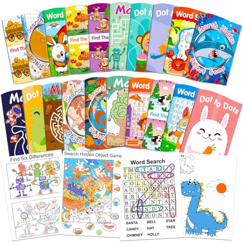 Elfew 20Pack Small Activity Books for Kids Age 4-8,8-12,Puzzles Books for Kids Party Favor Gift, Brain Game, Over 280 Different Games fit Classroom Activity, Boy and Girl Birthday Goodie Bag Stuffers - style: 20 Activity Book