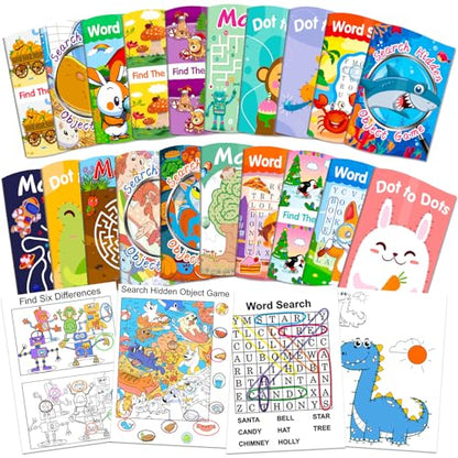 Elfew 20Pack Small Activity Books for Kids Age 4-8,8-12,Puzzles Books for Kids Party Favor Gift, Brain Game, Over 280 Different Games fit Classroom Activity, Boy and Girl Birthday Goodie Bag Stuffers - style: 20 Activity Book