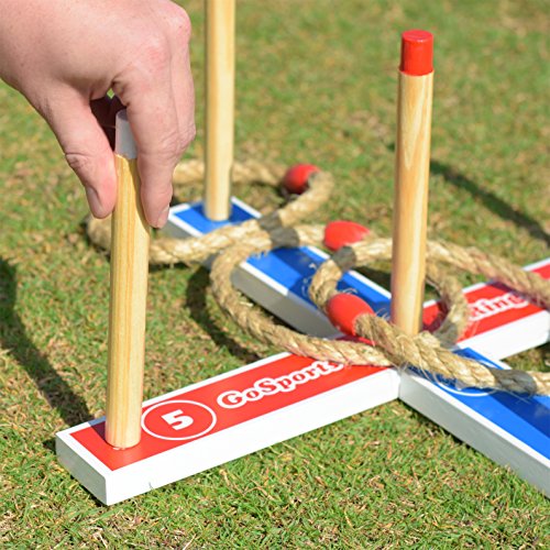GoSports Premium Wooden Ring Toss Game with Carrying Case, Outdoor Fun for Kids and Adults