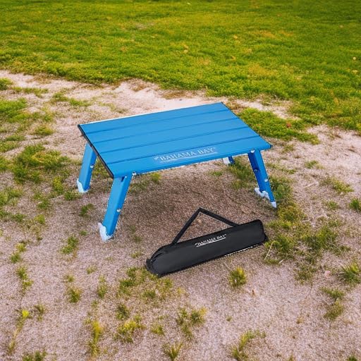 Old Bahama Bay Ultralight Aluminum Mini Table, 66lbs/30kg Weight Capacity, Foldable Small Beach Table with Retractable Legs, Suitable for Picnic Camping Outdoor Hiking - color: Blue