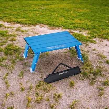 Old Bahama Bay Ultralight Aluminum Mini Table, 66lbs/30kg Weight Capacity, Foldable Small Beach Table with Retractable Legs, Suitable for Picnic Camping Outdoor Hiking - color: Blue
