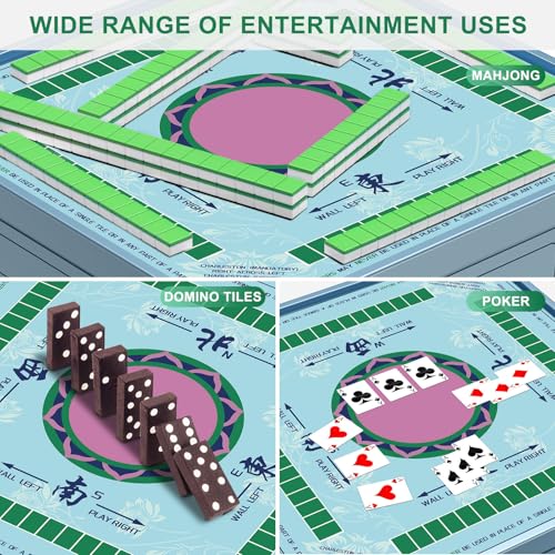 Traditional Chinoiserie Mahjong Mat for Table with Rules, 33×33", Turquoise | Anti-Slip, Waterproof, Noise-Reducing Table Cover for American Mahjong, Poker, Board Games , Dominoes, and Card Games - color: Cyan