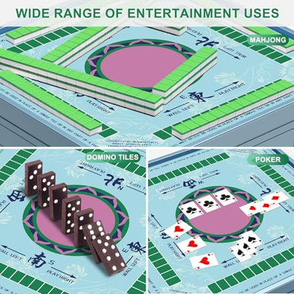 Traditional Chinoiserie Mahjong Mat for Table with Rules, 33×33", Turquoise | Anti-Slip, Waterproof, Noise-Reducing Table Cover for American Mahjong, Poker, Board Games , Dominoes, and Card Games - color: Cyan
