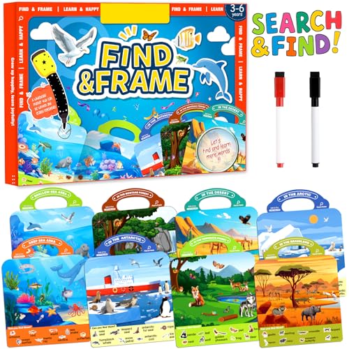 Search and Find Books for Kids 3-5, Reusable Preschool Learning Activities, Perfect Road Trip Car Airplane Games, Educational Toys, Busy Books for 3 4 5 6 Year Old Boys Girl Christmas Birthday Gifts - style: Search and Find Animals