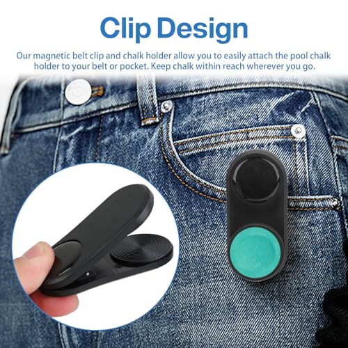 2 in 1 Pool Chalk Holder with Round & Square Replacement Heads, Magnetic - Free Billiards Chalk Clip for Cue Tips, Essential Billiards Pool Accessories to Keep Chalk Handy, for Pool Hall Use