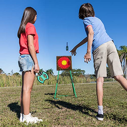EastPoint Go! Gater Tomahawk Axe Throwing Set - Green, Medium - Easy Portable Setup for Backyard Games - Safe Foam Tomahawks for Outdoor Fun - Bristle Target for Kids & Adults Yard Games