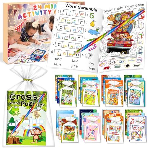 Kalysky 24 Activity Books with Colored Pencils for Kids 4-8 8-12 PartyFavor | Bulk Mini Puzzle Books,Birthday Party Goodie Bags, Classroom Prizes, Return Gifts, Fun Puzzle Activities for kids - color: 24 Activity Books with Colored Pencils