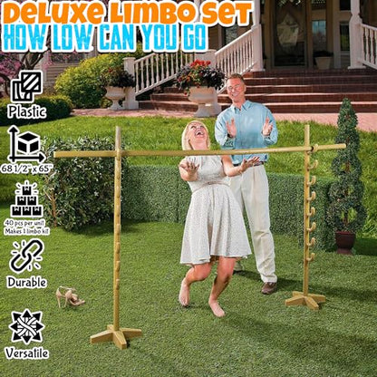 Fun Express Deluxe Limbo Game Set for Kids and Adults - Adjustable Height Bar with Sturdy Base | Perfect for Outdoor Birthday Parties, Luau Games, Lawn Activities & Family Gatherings