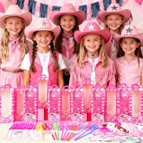 Cowgirl Party Favors Pack - For 12Guests | Pink Goodie Bag Stuffers for Kids Girls' Birthday | Galentines | Pinata Filler & Classroom Rewards - style: Cowgirl Party Favors