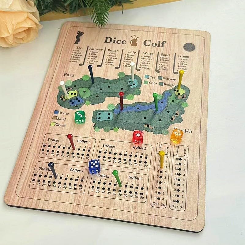 Golf Dice, Fun and Challenging Golf Dice, Wooden Tabletop Golf Dices, Perfect for Family Party Nights Holiday Parties.