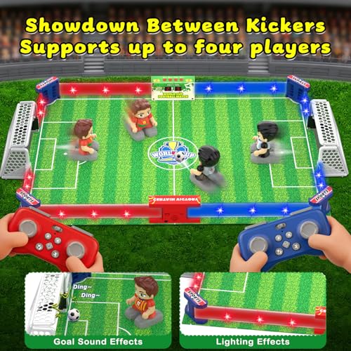 Cokzer Remote Control Soccer Games, Foosball Table Game for Kids with 4 Remotes, 3 Balls, LED Scoreboard, Lights & Sound, Rechargeable RC Soccer Board Game for 1-4 Players Ages 6+