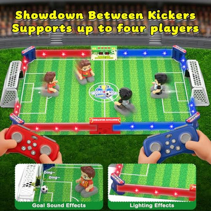 Cokzer Remote Control Soccer Games, Foosball Table Game for Kids with 4 Remotes, 3 Balls, LED Scoreboard, Lights & Sound, Rechargeable RC Soccer Board Game for 1-4 Players Ages 6+