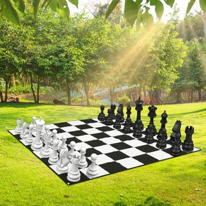 5x5ft Giant Chess Game Mat Nylon Board Mat for Outdoor with 4 Ground Nails and Storage Bag, Compatible with 12 16 Inch Giant Chess Sets and 4 Inch Large Checkers, Checker Not Included - size: 5x5ft