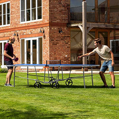 Vermont TS100 Outdoor Table Tennis Table | Portable Regulation-Size Ping Pong Table with Steel Frame & 360° Wheels | Optional Bat & Ball Sets for All Skill Levels - style: Table + Pro Set