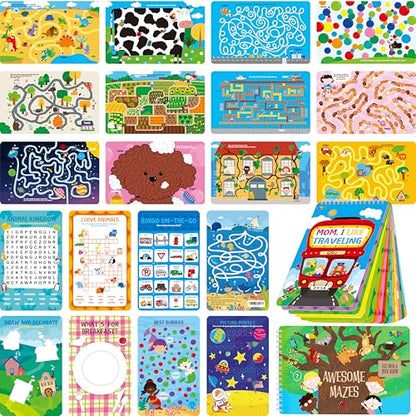 SpriteGru 2 Travel Game Pads, 61 Dry Erase Activities Games Reusable & Erasable Book, Fun Brain Challenge Games Interesting Educational Toy and Learning Tool for Road Trip Airplane Travel - style: Mazes & Fun Games
