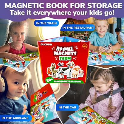 QUOKKA Travel Magnetic Puzzles for Toddlers 1-3 – 20+Pcs Farm Toy Game with Extra-Long Play Book – Fun Travel Game for Kids Ages 3-5 – Strong Magnets for Car Activities – Fun Toddler Puzzle Ages 2-4 - color: 01. Pink