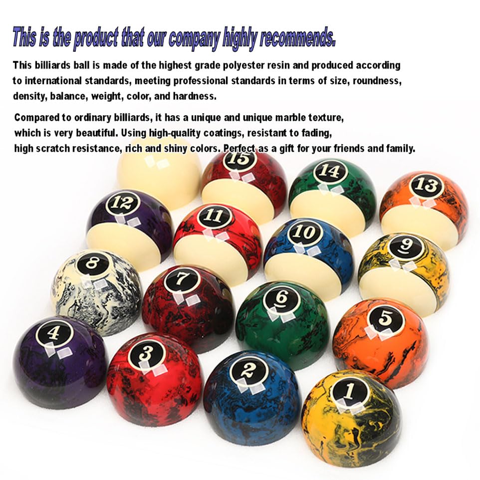 2-1/4" Premium Billiard Balls Set,Pool Ball,Marble-Swirl Style Billiards Ball Complete 16 Ball Set