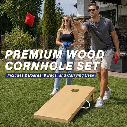 GoSports 4 x 2 ft Classic Wooden Cornhole Board Set - Portable Bean Bag Toss Game for Adults & Family - Includes Set of 8 Bean Bags with Tote Bag