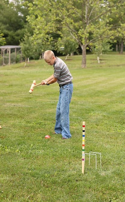 Deluxe Croquet Game Set - 8 Player - with Wooden Stand (Four 28" Handles/Four 32" Handles) - size: Four 28" Handles/Four 32" Handles