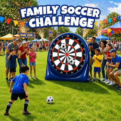 6FT Giant Football Toss & Soccer Dart Board Game, Inflatable 2-Sided Outdoor Yard Game with Pump, Backyard Carnival Party Game for Family