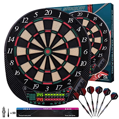 Turnart Electronic Dart Board - Dart Board Electronic Scoreboard for 16 Players - 6 Darts Plastic Tips 50 Soft Tips LED Display Power Adapter Throw Line