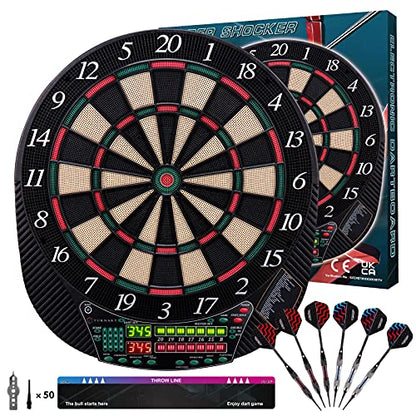 Turnart Electronic Dart Board - Dart Board Electronic Scoreboard for 16 Players - 6 Darts Plastic Tips 50 Soft Tips LED Display Power Adapter Throw Line