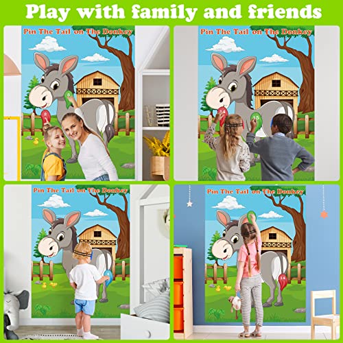 PLULON Pin The Tail on The Donkey Party Game for Kids, Donkey Themed Animal Birthday Party Games Donkey Poster with Tail Stickers for Kids Farm Animal Donkey Party Favors Home Wall Decorations - style: Donkey