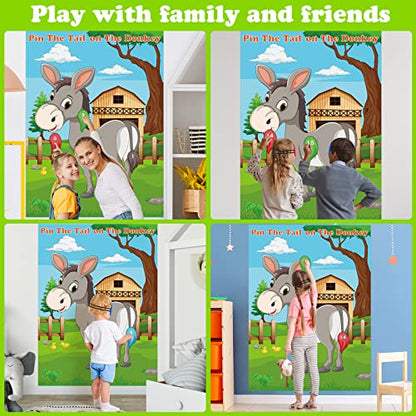 PLULON Pin The Tail on The Donkey Party Game for Kids, Donkey Themed Animal Birthday Party Games Donkey Poster with Tail Stickers for Kids Farm Animal Donkey Party Favors Home Wall Decorations - style: Donkey