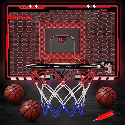HopeRock Indoor Basketball Hoop for Kids, Over The Door Mini Basketball Hoops, with LED Light, Scoreboard, Birthday Toys Gifts for 5 6 7 8 9 10 11 12+ Year Old Boys - style: LED Basketball Hoop & Scoreboard