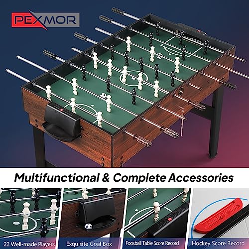 PEXMOR 10-in-1 Multi Game Table for Adults, 48" Combo Game Table for Game Room, Game Table Set for Family w/Hockey, Foosball, Pool, Ping Pong, Shuffleboard, Chess, Checkers, Bowling, Backgammon
