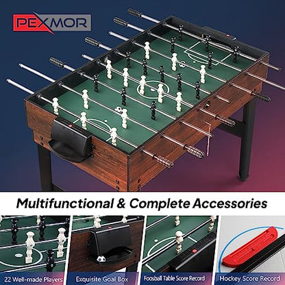 PEXMOR 10-in-1 Multi Game Set for Adults and Family, 48" Game Table with Hockey, Foosball, Pool, Ping Pong, Shuffleboard, Chess, Checkers, Bowling, Backgammon