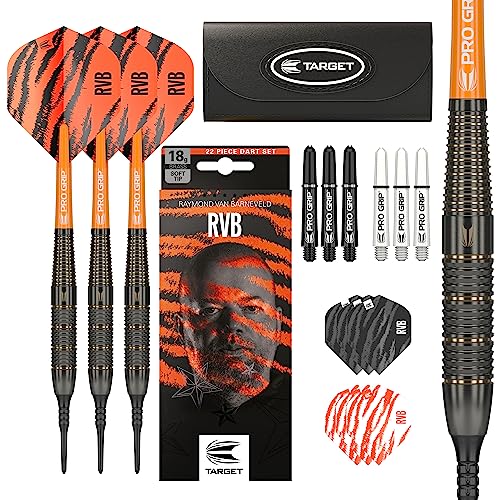 Target Darts Raymond Van Barneveld RVB 18G Brass Soft Tip Darts Set - with Extra Accessories Gift Pack