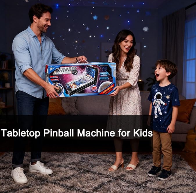 Birthday Party Mini Pinball Machine, Desktop Ball Shooting Toy with Lights, Tabletop Pinball Game for Adults, Home Arcade Pinball Game for Birthdays Friends