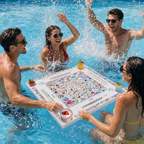 32x32 Inch Large Mahjong Floating Game Table for Pool Swimming Pool and Hot Tub Float Board for Mahjong Card Games Dominoes Poker Adults Pools Game Tray for Summer Beach Indoor Outdoor(Floral) - style: Floral