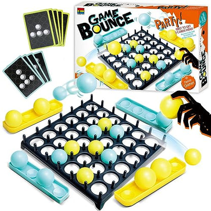 Bounce Ball Game with Family, Adults, Teens and Children, Connect Ball Board Games Table Game Toys, with 9 Cards with Different Patterns, 16 Balls and 1 Game Grid, the Perfect Holiday Toy for Kid