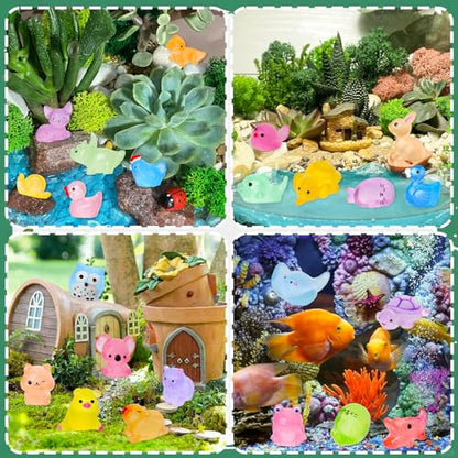 200PCS Luminous Mini Resin Animals 30 Types Miniature Resin Animal Figurines to Hide Bulk Glow in The Dark Tiny Ducks Frogs Small Cat Bunnies for Fairy Garden Micro Landscape Dollhouse Accessories - style: 200Pcs-Animals