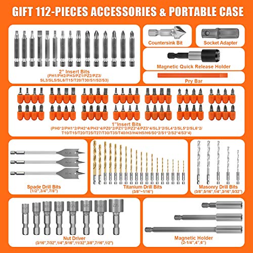 ENERTWIST Drill Bit Set, 112-Pieces 1/4" Hex Shank Impact Driver Bits and Screwdriver Bits Set Assorted in Tough Case for Wood Metal Cement Drilling and Screw Driving, ET-DBA-112 - style: 112PCS