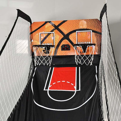 Dual Electronic Basketball Arcade Game, Foldable Indoor Basketball Hoop with Scoring System and 5 Balls
