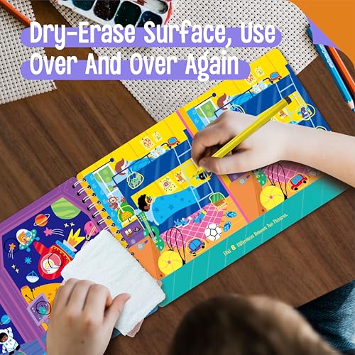 2 Travel Game Pads, 61 Dry Erase Activities Games Reusable & Erasable Book, Fun Explore & Find Brain Challenge Games Interesting Educational Toy and Learning Tool for Road Trip Airplane Travel - style: Comprehensive Games+Explore & Find