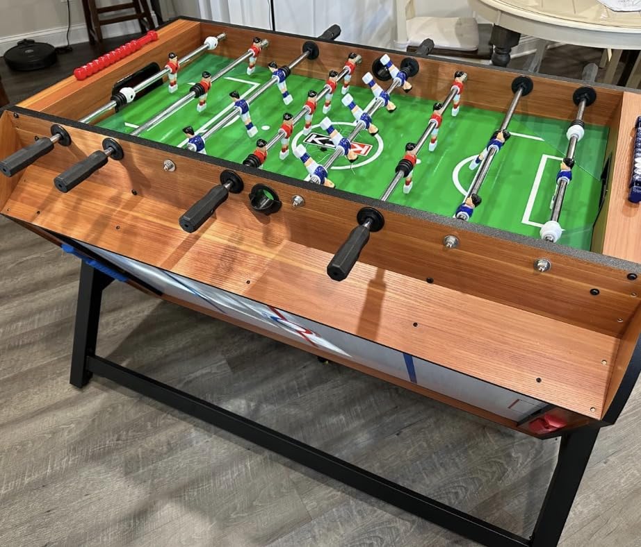 3-in-1 Game Table with Rotating Design, Including Billiards, Table Football, and air Hockey Table, for Indoor Entertainment Center - color: Wood color