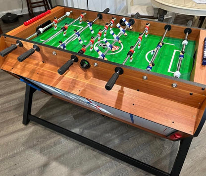 3-in-1 Game Table with Rotating Design, Including Billiards, Table Football, and air Hockey Table, for Indoor Entertainment Center - color: Wood color